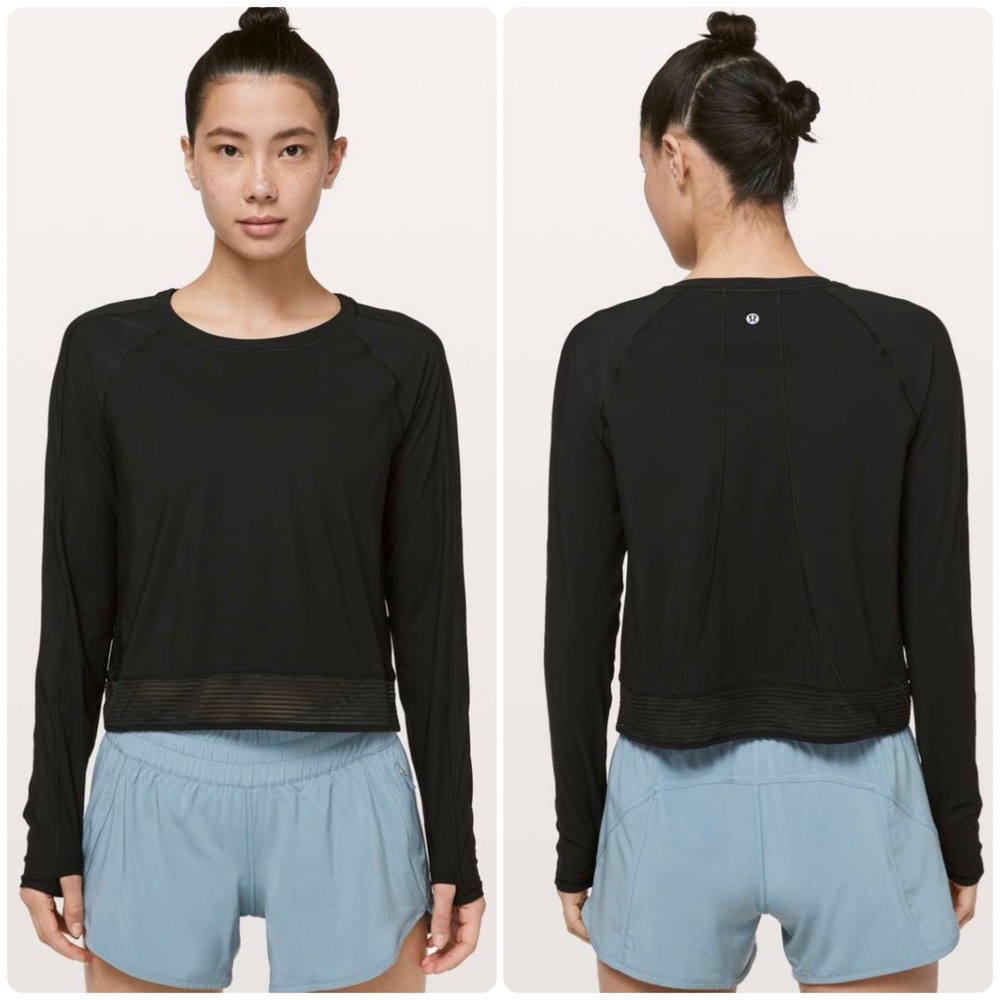 Lululemon Womens Stripe in Stride Long Sleeve Mesh Trim Athletic Top Black 6